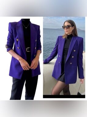 Zara purple double breasted tailored structured blazer jacket blogger’s fave L
